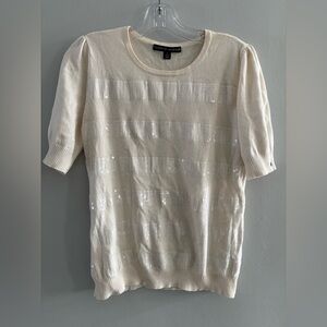 Tommy Hilfiger Cream Sequin Short Sleeve Sweater Sz. X-Large 100% Cotton Women’s
